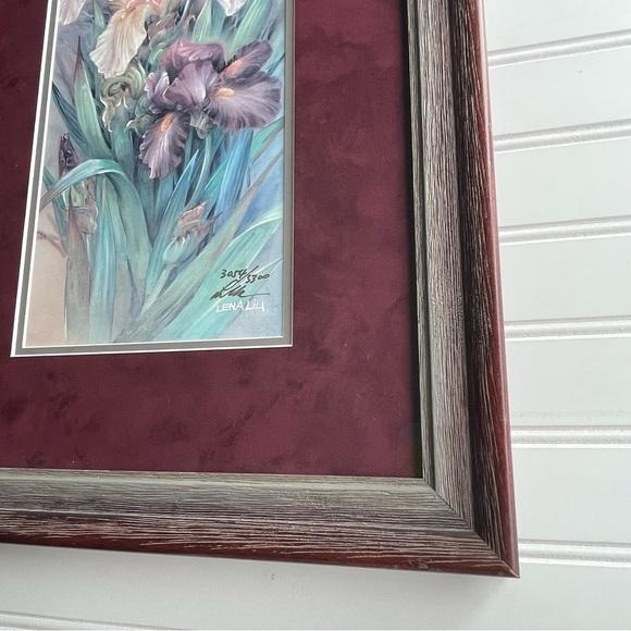 Lena Liu Floral Handsigned Artwork Print Peach And Purple Irises Limited Edition - Picture 3 of 11
